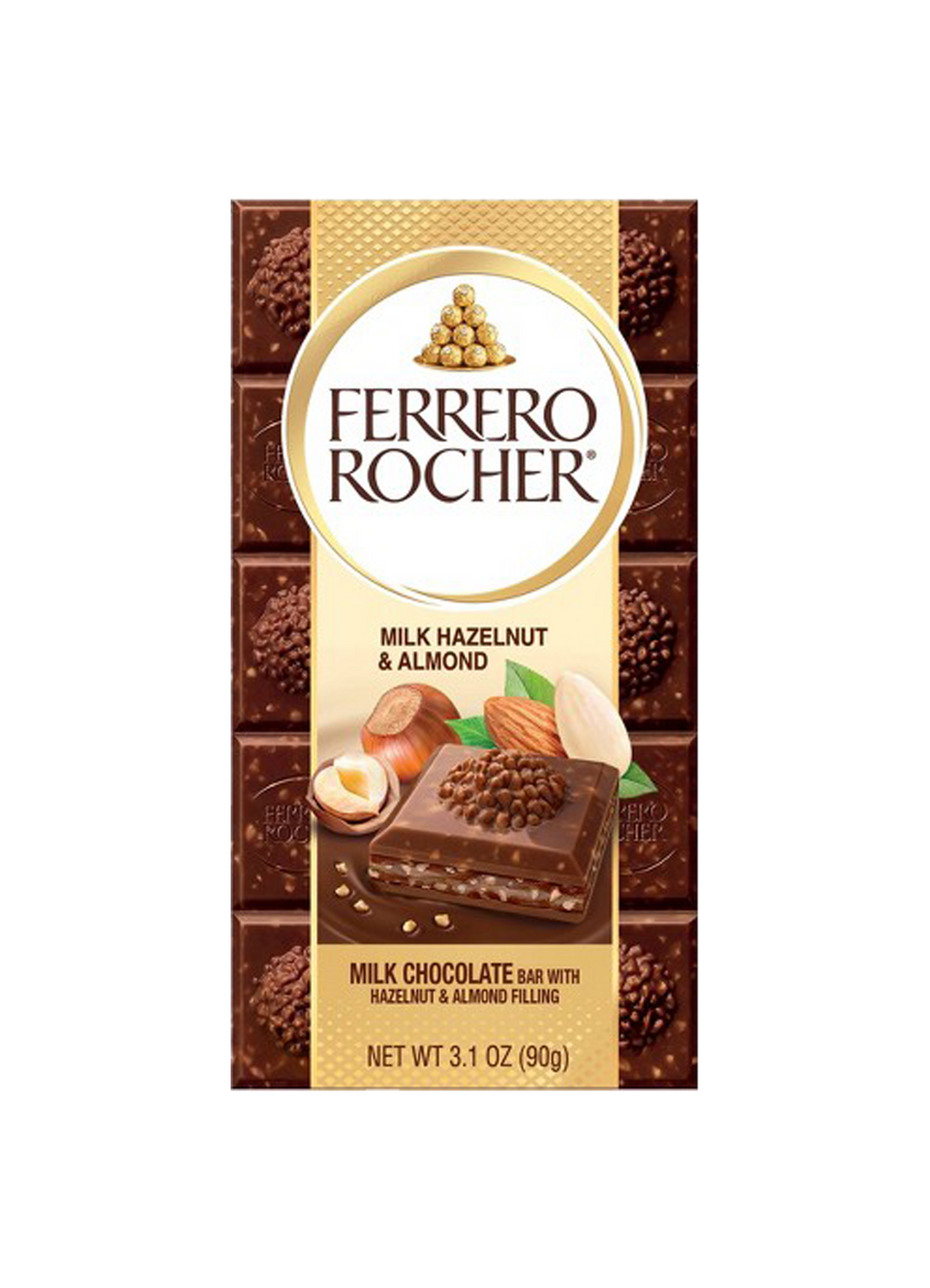 Ferrero Rocher Milk Hazelnut & Almond Chocolate Bar 90g