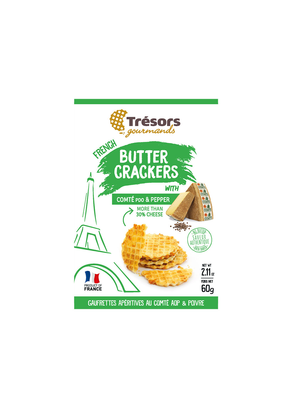 Tresors French Butter Crackers With Comte Pdo & Pepper 60g
