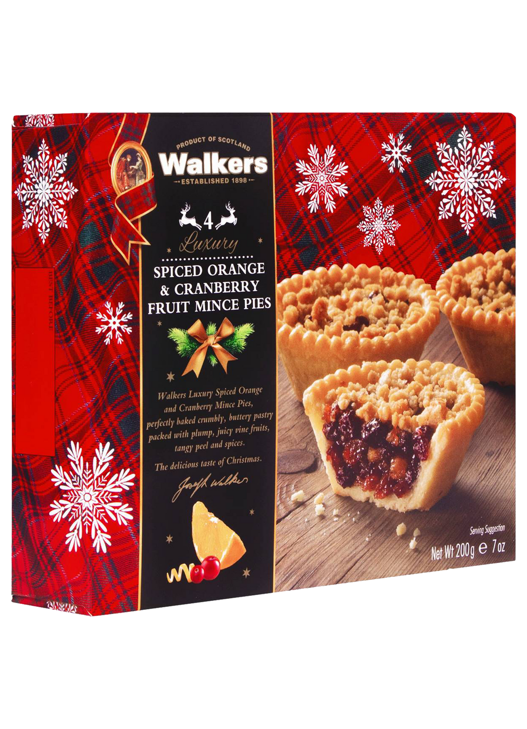 Walkers 4 Luxury Spiced Orange & Cranberry Mince Pies 200g